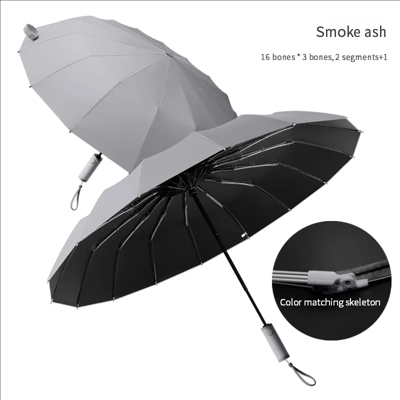 (gris 16k) Parasol Grande Automático De 16 Varillas, Parasol De Doble Uso.