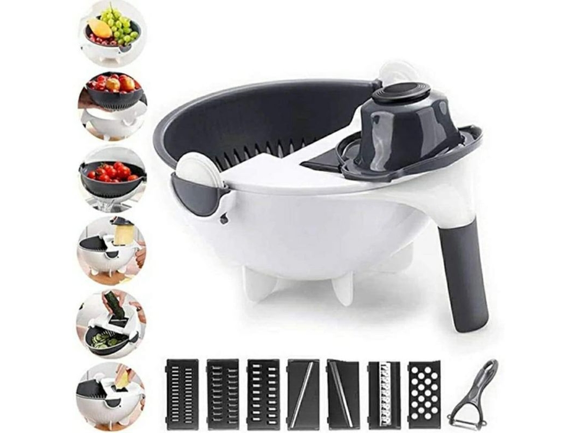 2026da-linjou Cortador De Verduras 9 En 1, Cortador De Cebolla, Slicer Ajustable, Acero Inoxidable, Pp Alimentario, Blanco