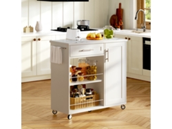 Carro De Cocina 90x40x90 Cm - Con Encimera Efecto Mármol, Con Cajón, Armario Y Estantes Abiertos, Con Ruedas Con Freno Y Toallero - Blanco