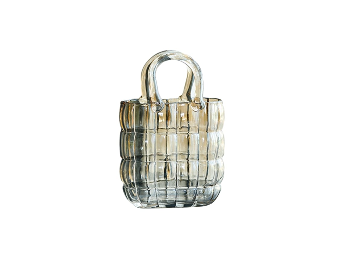 Jarrón Baok de cristal transparente con forma de cartera, ideal para arreglos florales, acuarios y salones con un toque creativo.