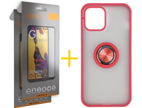Carcasa + 2 Protectores de Pantalla para iPhone 12 ACCETEL Rojo