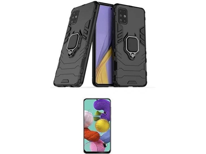 Kit Carcasa, Protector de Cristal Templado y Soporte Magnético Samsung Galaxy A71 Defender Negro