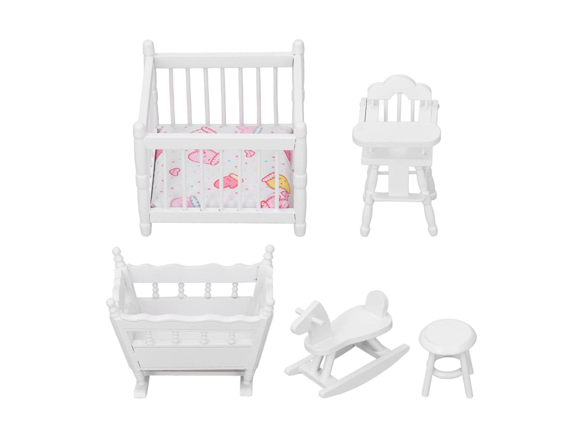 Conjunto De Muebles Para Guardería De Casa De Muñecas A Escala 1:12, Juego De Madera En Miniatura Para Bebé, Blanco.