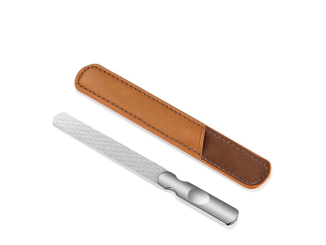 Lima De Uñas De Acero Inoxidable Con Mango Antideslizante Y Funda De Cuero, De Doble Cara, Para Hombres Y Mujeres.