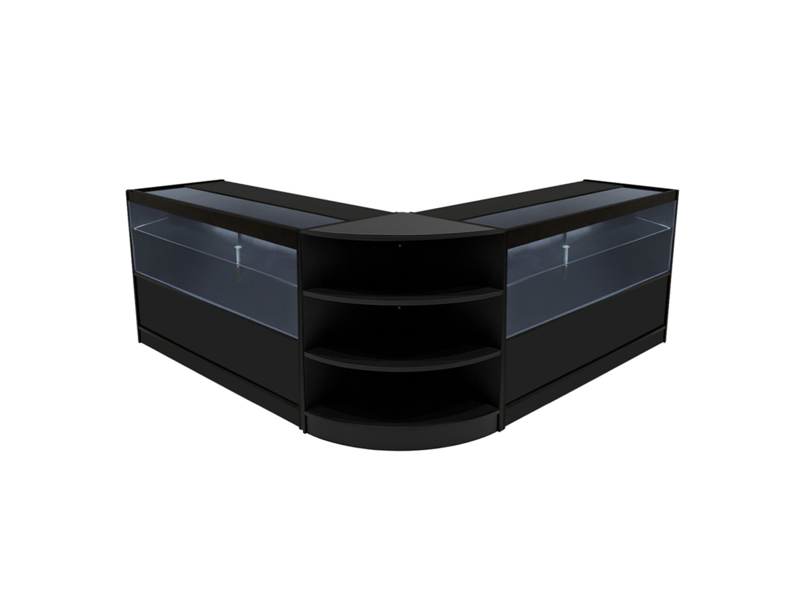 Conjunto de mostrador comercial MonsterShop Andromeda negro, 2xC1500 1xLM60, MDF y vidrio templado