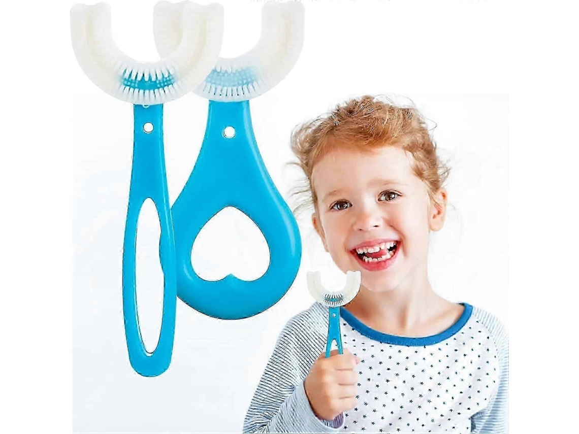 Cepillo de dientes infantil en forma de U, cabezal de silicona suave para la limpieza dental, para niños de 2 a 12 años, 4 unidades, GOKOCO (azul)