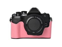 Estuche para cámara Olympus OM DE M10 Mark IV con ranura para batería y textura de palma, cuero sintético, cubierta inferior con funda protectora de medio cuerpo
