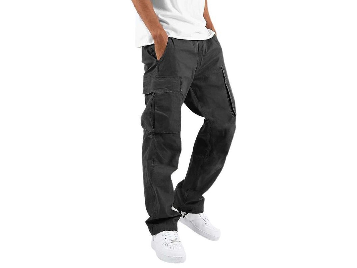 2026-pantalones Cargo Largos Hombre Confortables Algodón Lino Bolsillos Casual Sueltos Trabajo 2xl Negro