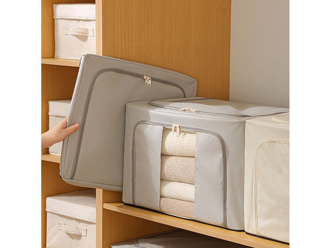 Caja de almacenaje plegable de gran capacidad, resistente al polvo y la humedad, gris, 66 litros. Sfushos