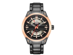 Reloj Hombre Curren Acero Resistente Al Agua Cuarzo Casual Correa Negra Caja Oro Rosa