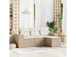 Conjunto de sofá de jardín de 4 piezas con cojines de mimbre beige DKD Home Decor