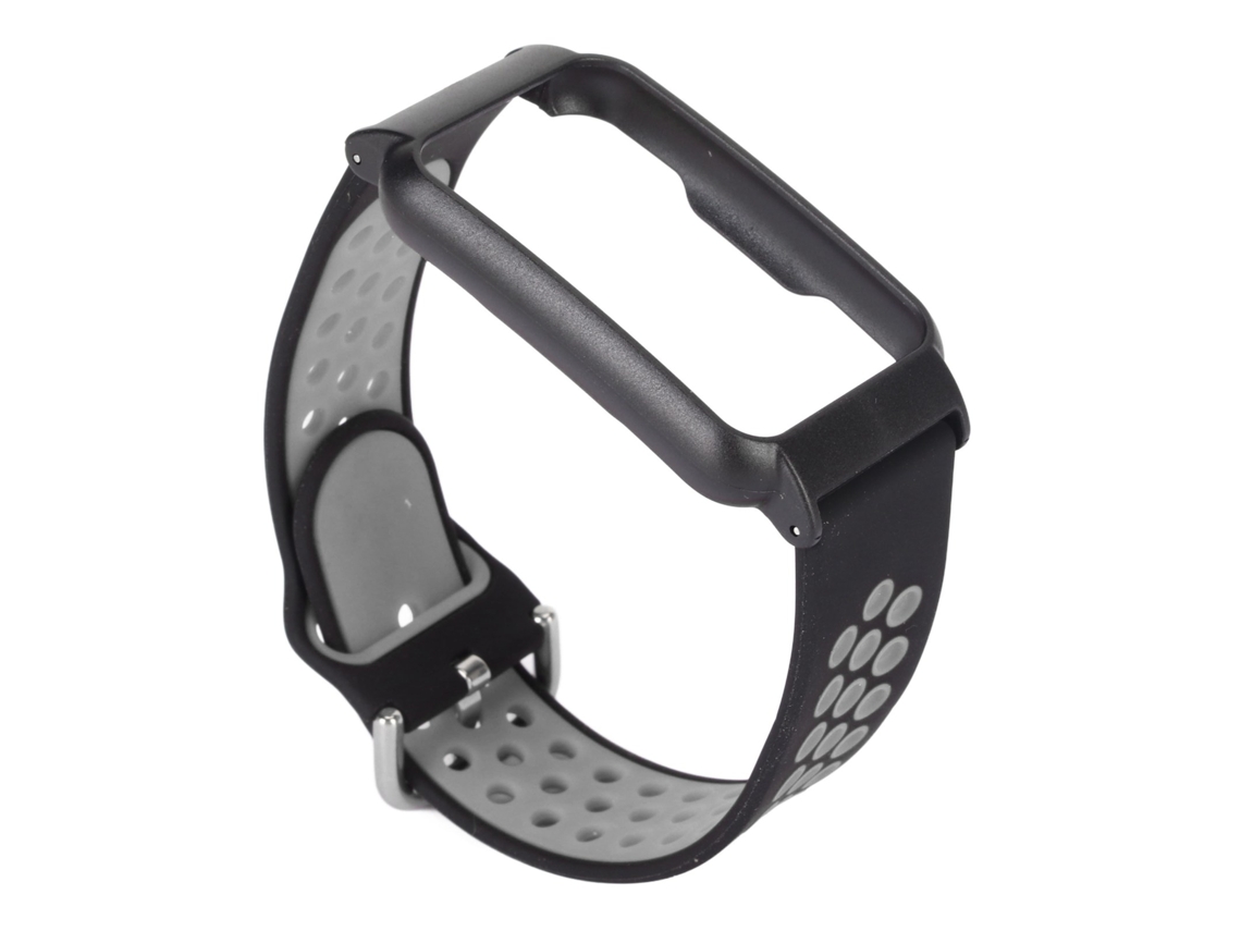 Correa de silicona de 20 mm para el reloj inteligente Oppo Free, negra/gris, con funda negra.