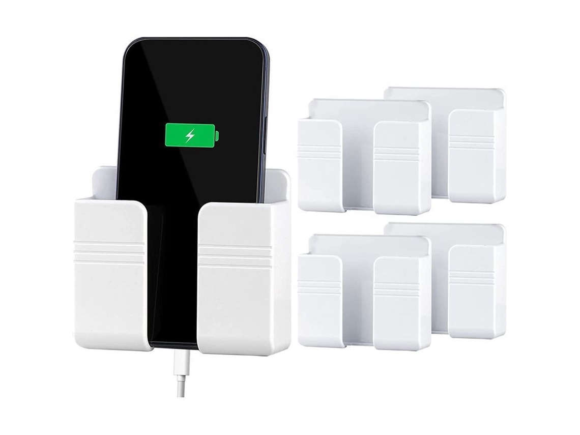 Soporte De Pared Para Teléfono De 4 Piezas Con Orificio Para Cable, Autoadhesivo, Para Ducha/carga, Blanco