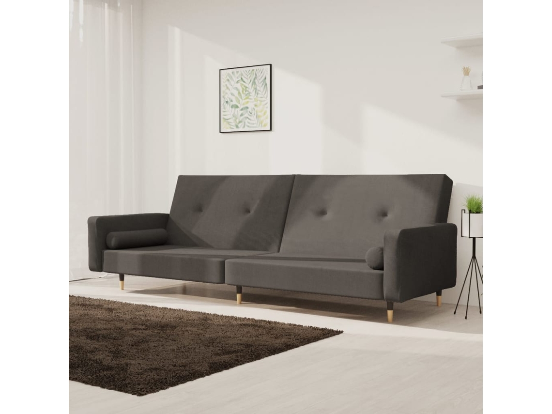 Sofá Cama De 2 Plazas Con Dos Almohadas Terciopelo Gris Oscuro