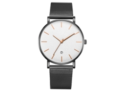 Reloj De Muñeca De Cuarzo Con Dial Redondo Moda (cinturón Negro Caja Negra Espejo Blanco Agujas Doradas Rosa)