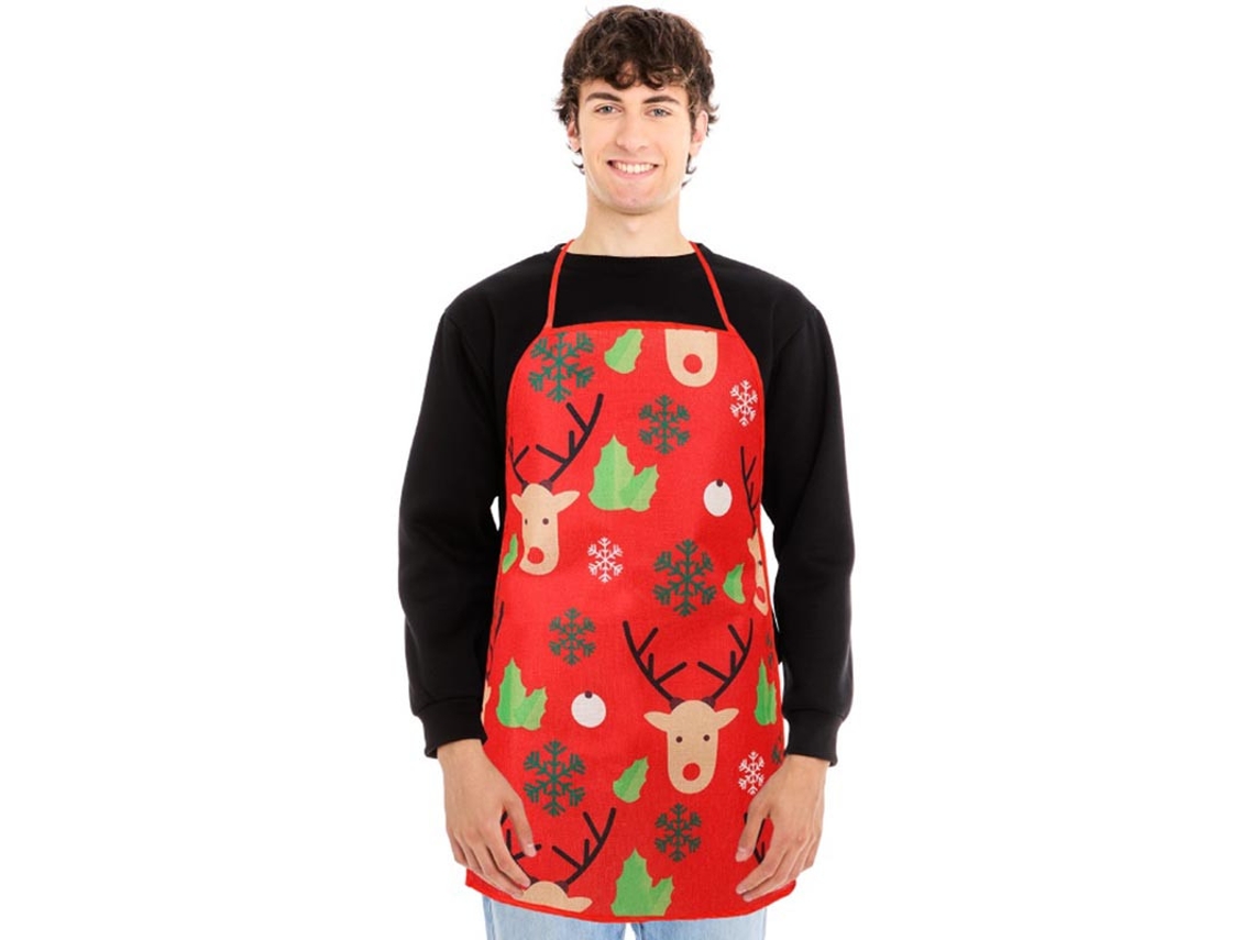 Delantal Navideño Estampado de Renos de 52X72 cm