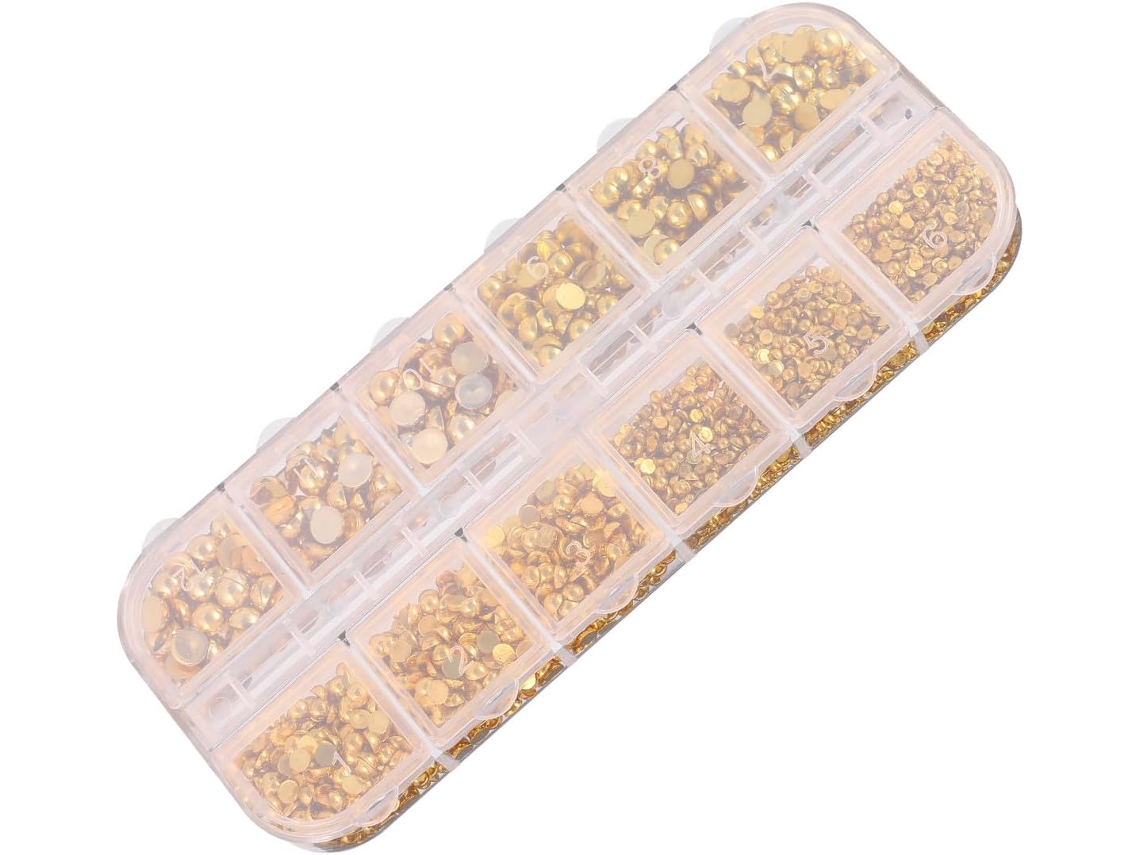 2300 Pegatinas Para Manicura: Semicírculos Dorados, Perlas Y Diamantes.
