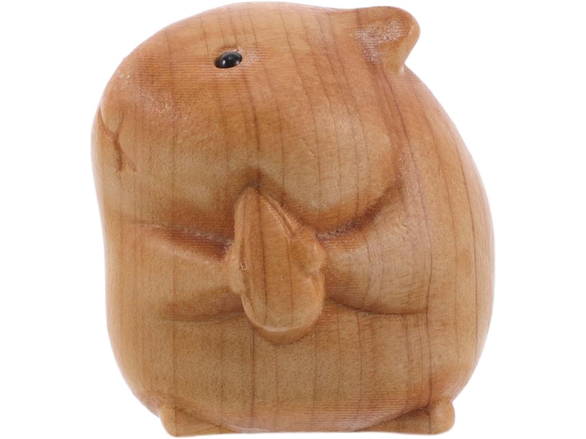 Miniatura de hámster de madera tallada de 4x3,5 cm. Ideal para decoración de oficinas, amantes de los animales y decoración del hogar. GOKOCO