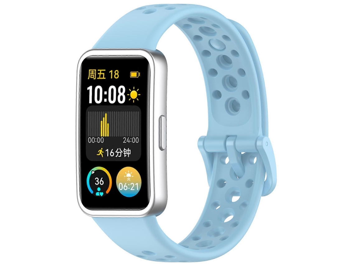Pulsera de silicona con botón metálico y orificio redondo para Huawei Band 10/9/8