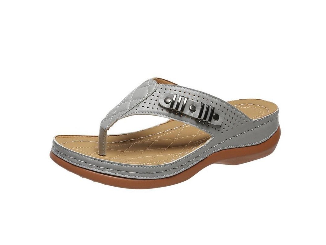 Sandalias de verano para mujer, cómodas, antideslizantes, planas, con cuña, estilo casual de playa, WKU 38, color gris.