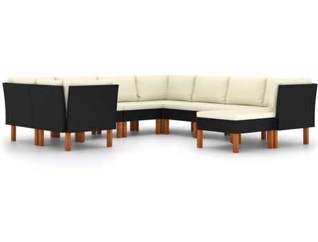 Conjunto 9 de muebles de jardín VIDAXL y cojines ratán sintético negro