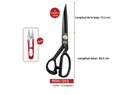 Tijeras de costura domésticas de acero inoxidable (30 cm), tijeras profesionales para confección de ropa, tijeras de bordar.