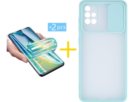Carcasa + 2 Protectores de Pantalla para Samsung Galaxy A71 ACCETEL Verde Agua