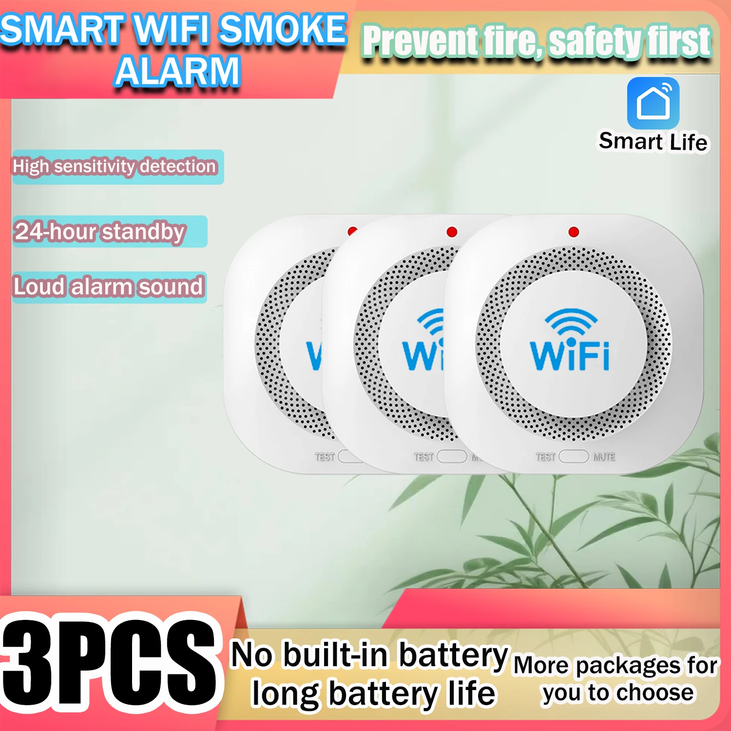 (3 unidades, pilas no incluidas) Alarma de humo inteligente con Wi-Fi - Detector de humo y fuego - Sistema de seguridad contra incendios