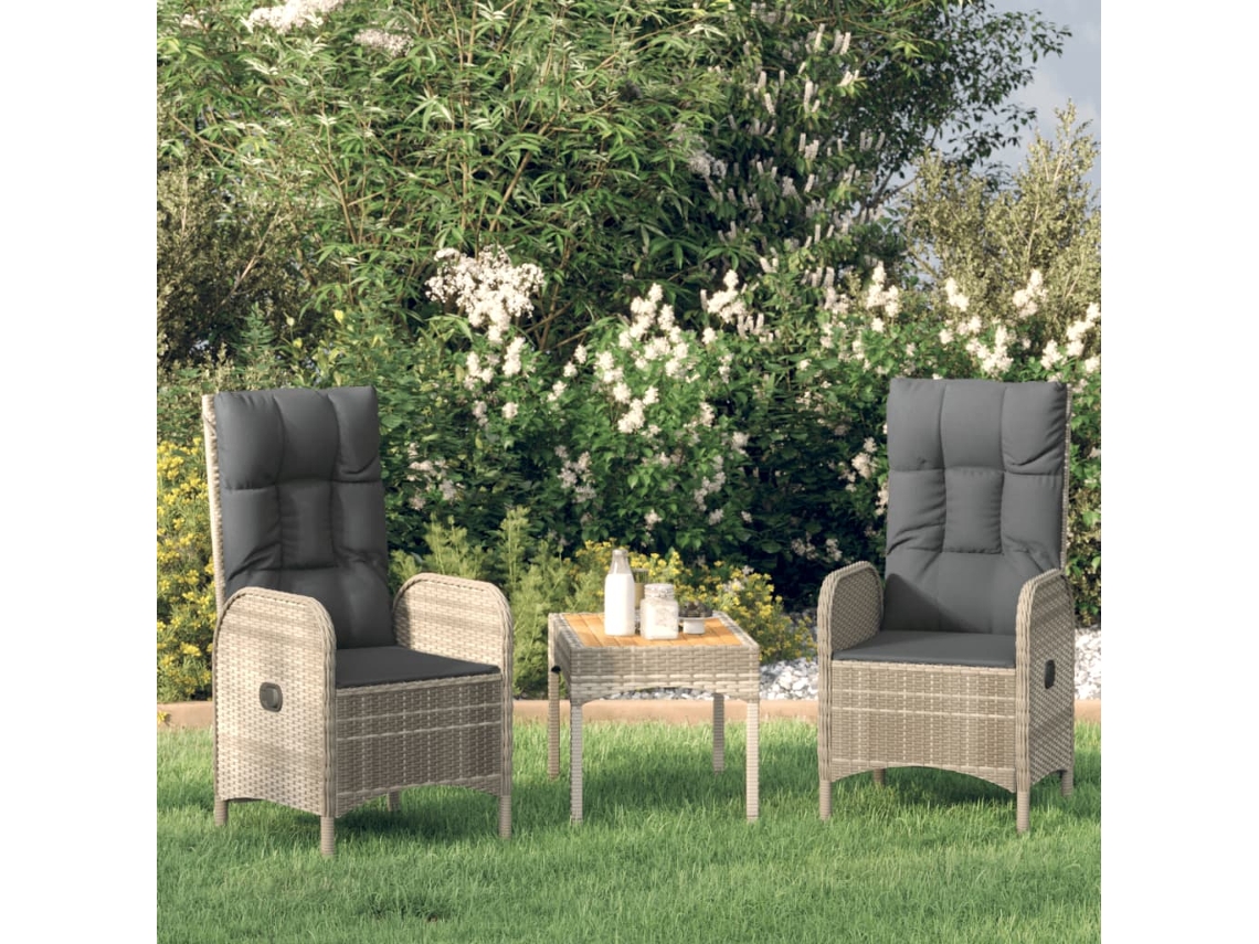 Conjunto de muebles de jardín con cojines, mimbre gris PE, Dkd Home Decor