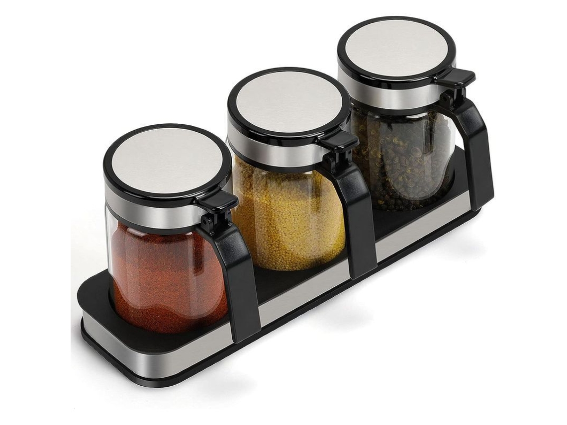 2026da-jarras De Especias Con Cucharas, Conjunto De Recipientes De 300 Ml, Vidrio Negro, Para Cocina, Café, Bar, Hogar