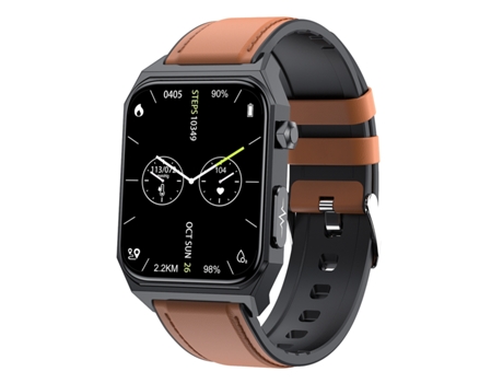 Smartwatch E530 1.91 '' Correa de cuero impermeable IP68 compatible con ECG/azúcar en sangre no invasivo (marrón)