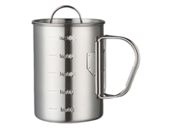 Vaso De Camping De Acero Inoxidable Con Tapa Y Escala Plegable De 500 Ml Para Senderismo Y Actividades Al Aire Libre.