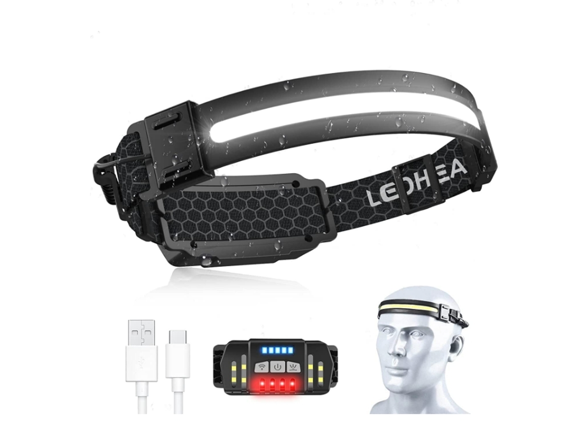 YEMAESRE Kxk-669 Linterna frontal LED recargable con sensor de movimiento de haz ancho 230 Diadema ajustable Negro