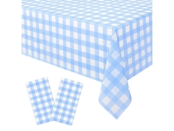 JILLIOPER Mantel rectangular desechable de plástico cuadros azul claro, ideal para picnic al aire libre, cocinas, vacaciones y fiestas de cumpleaños