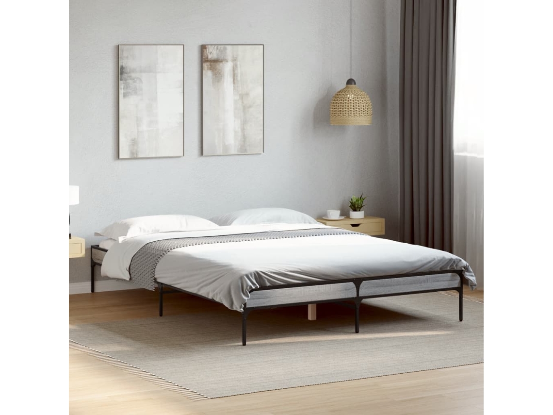 Estructura Cama Madera Ingeniería Metal Gris Sonoma 120x200 Cm