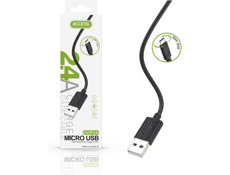 Cable para Alcatel 3X 2019 ACCETEL CU-1904 (Micro USB - 0.25 m - Negro)