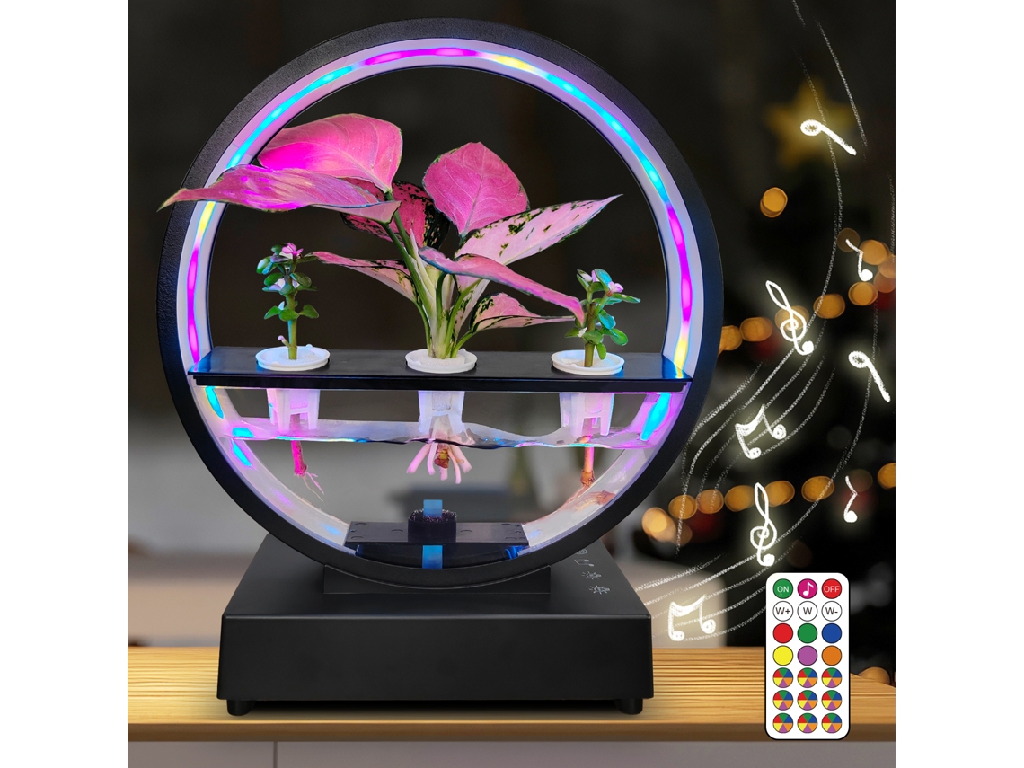 Lámpara ambiental decorativa RGB 2026 para cultivo de plantas, sistema hidropónico ecológico, altavoz Bluetooth inalámbrico y control remoto.