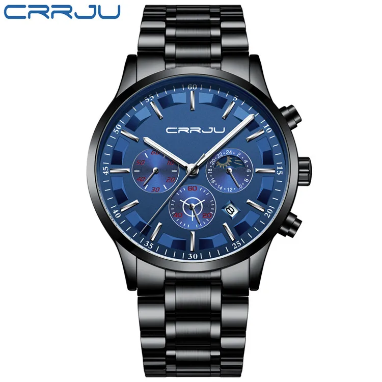 Reloj Deportivo Elegante De Acero Inoxidable Resistente Al Agua Para Hombre (negro Y Azul)