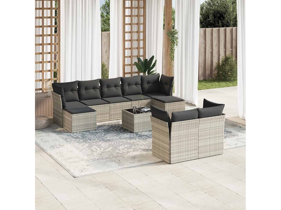 Conjunto de sofá de jardín de 10 piezas con cojines de mimbre gris claro de Dkd Home Decor