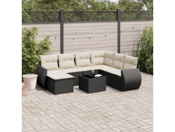 Conjunto de 8 sofás de jardín con cojines de mimbre sintético negro, Dkd Home Decor