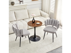 Conjunto Mesa 60 Cm Mdf Base Preta + 2 Cadeiras Cinza Claro Pétala - Cinza/nogueira