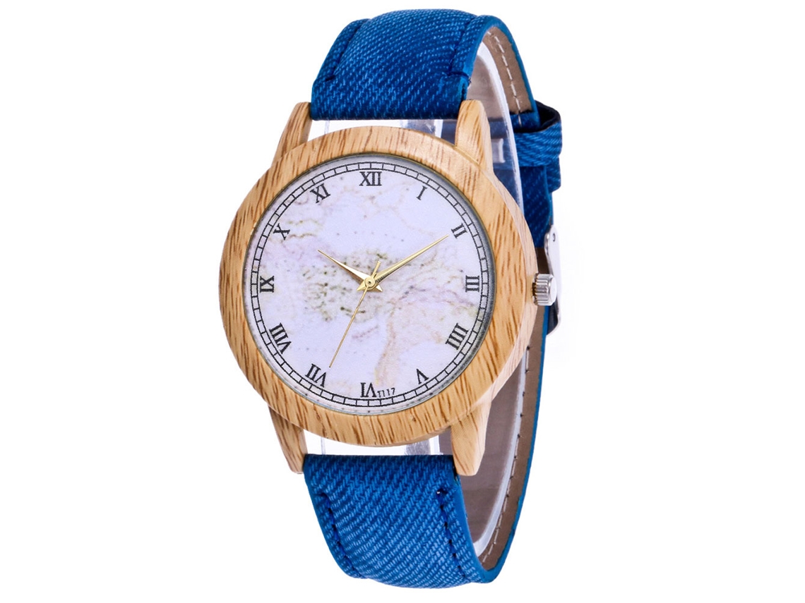 Reloj De Cuarzo Para Parejas Con Mapa Del Mundo En Aleación Y Correa Con Pantalla Azul.