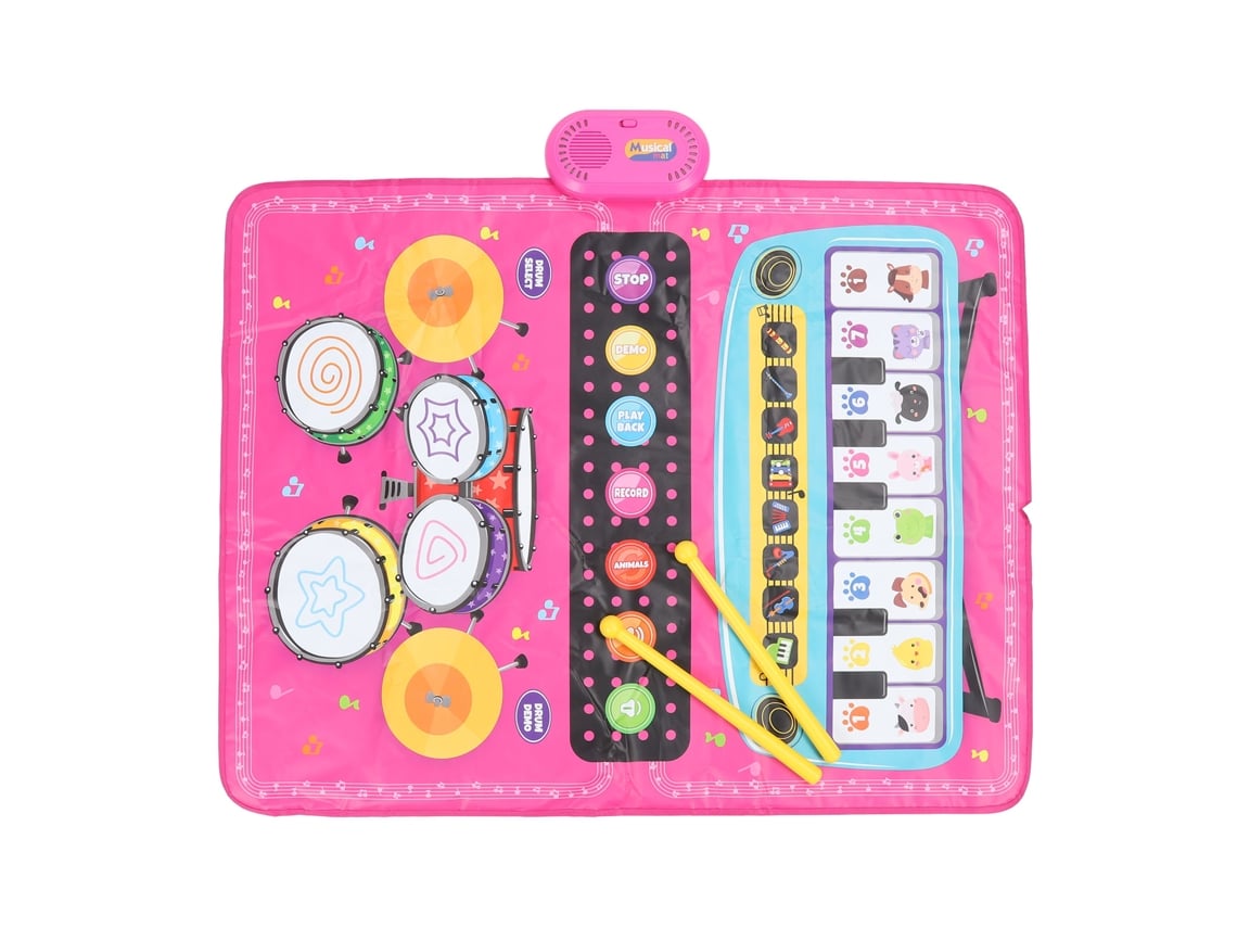 Ats-tapete Musical 3 En 1 Para Niños Con Teclado Piano Y Batsería, Juguete Educatsivo Temprano Para Niños Y Niñas Rosa