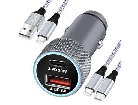 Cargador de Coche CHRONUS QP-Charge22901-10hmy Duplo (Tipo C - USB - Gris)