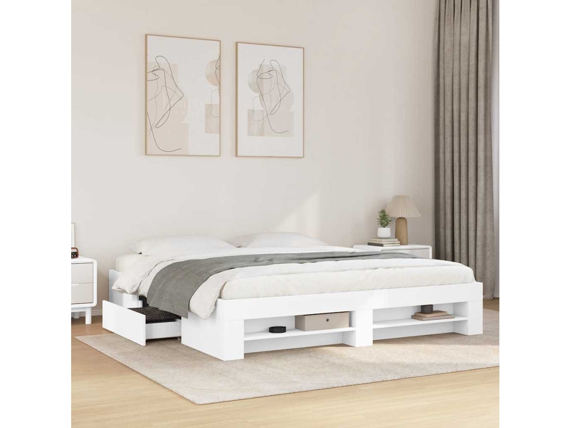 Cama De Matrimonio | Cama Para Adultos | Estructura De Cama Madera De Ingeniería Blanca 200x200 Cm