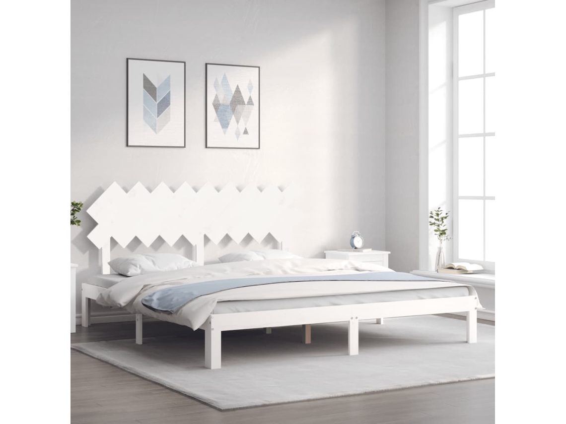 Estructura Cama De Matrimonio Con Cabecero Madera Maciza Blanco