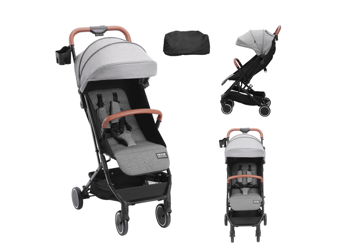 VEVOR Cochecito de bebé para recién nacido, ajustable, con un solo clic, plegable, gris oscuro