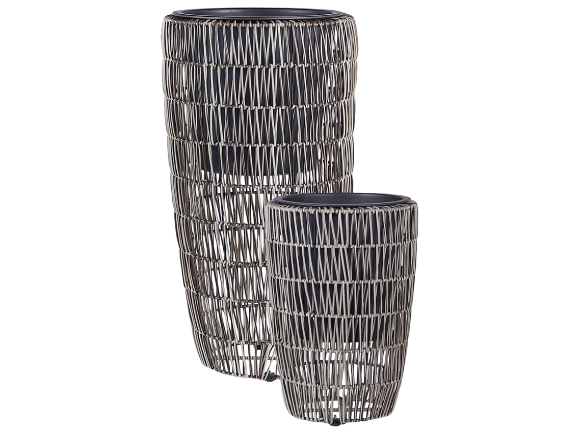 Conjunto de 2 macetas BELIANI Chelone de Ratán sintético Marrón 34x34x66
