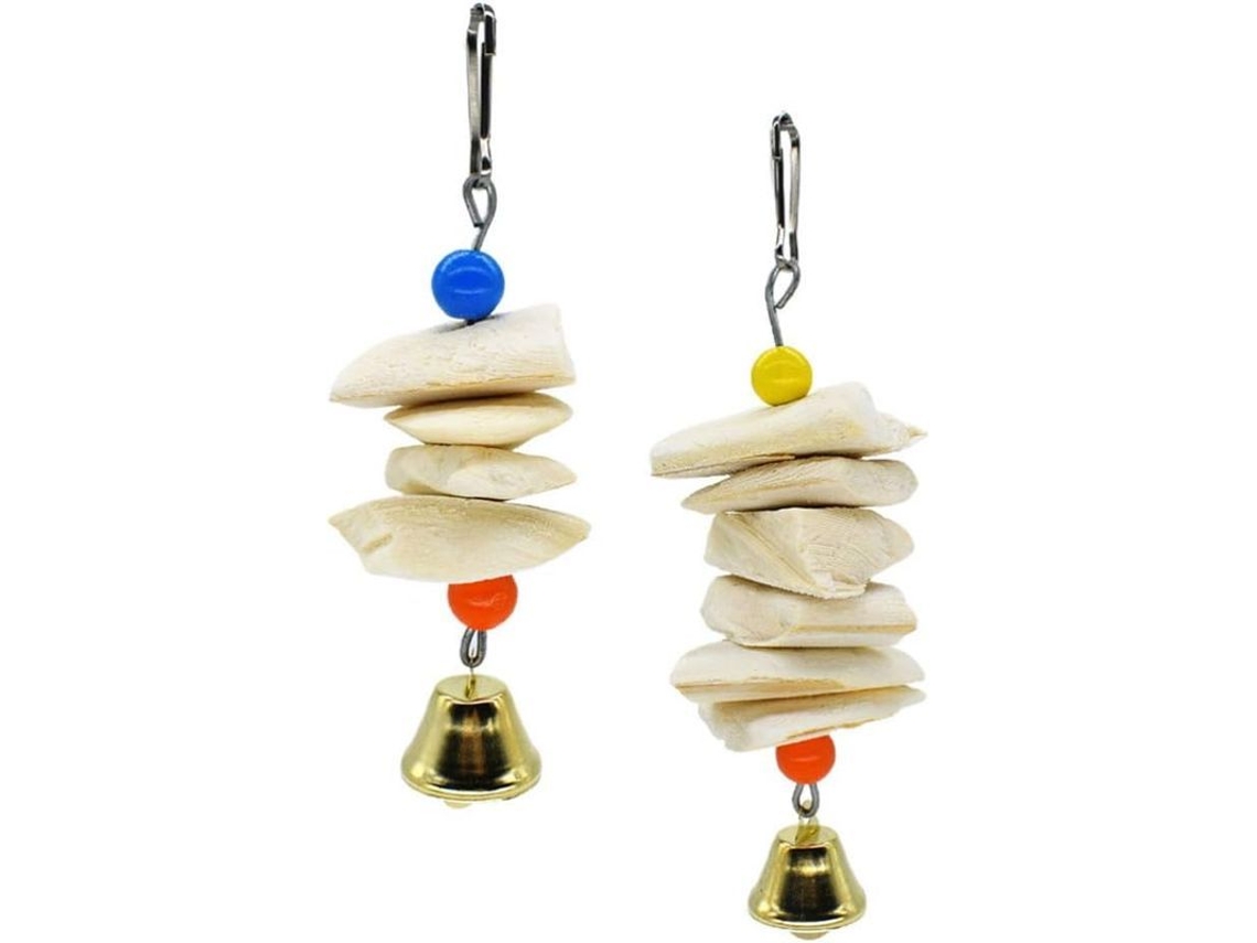 Juguetes De Hueso De Sepia Para Aves - 2 Pack Para Pericos, Mastica Y Afila Picos Con Campana Colgante