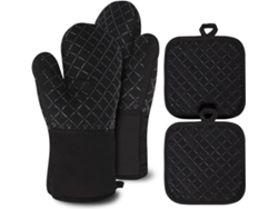 Guantes De Horno - Resistentes Al Calor - Antideslizante Set De 4 - Hasta 250°c - Negro